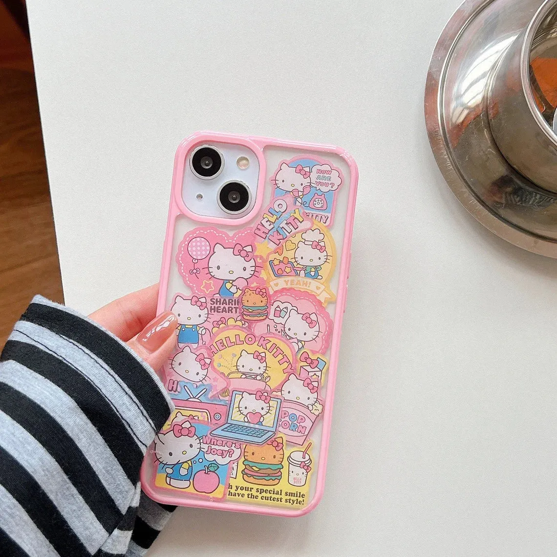 Japanese Cartoon KT Stickers Pink iPhone Case 11 12 13 14 Pro Promax