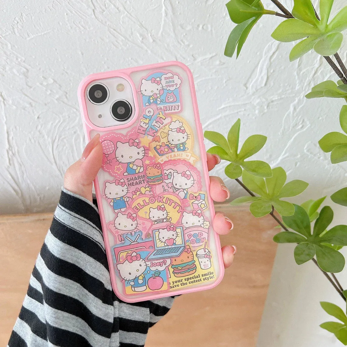 Japanese Cartoon KT Stickers Pink iPhone Case 11 12 13 14 Pro Promax