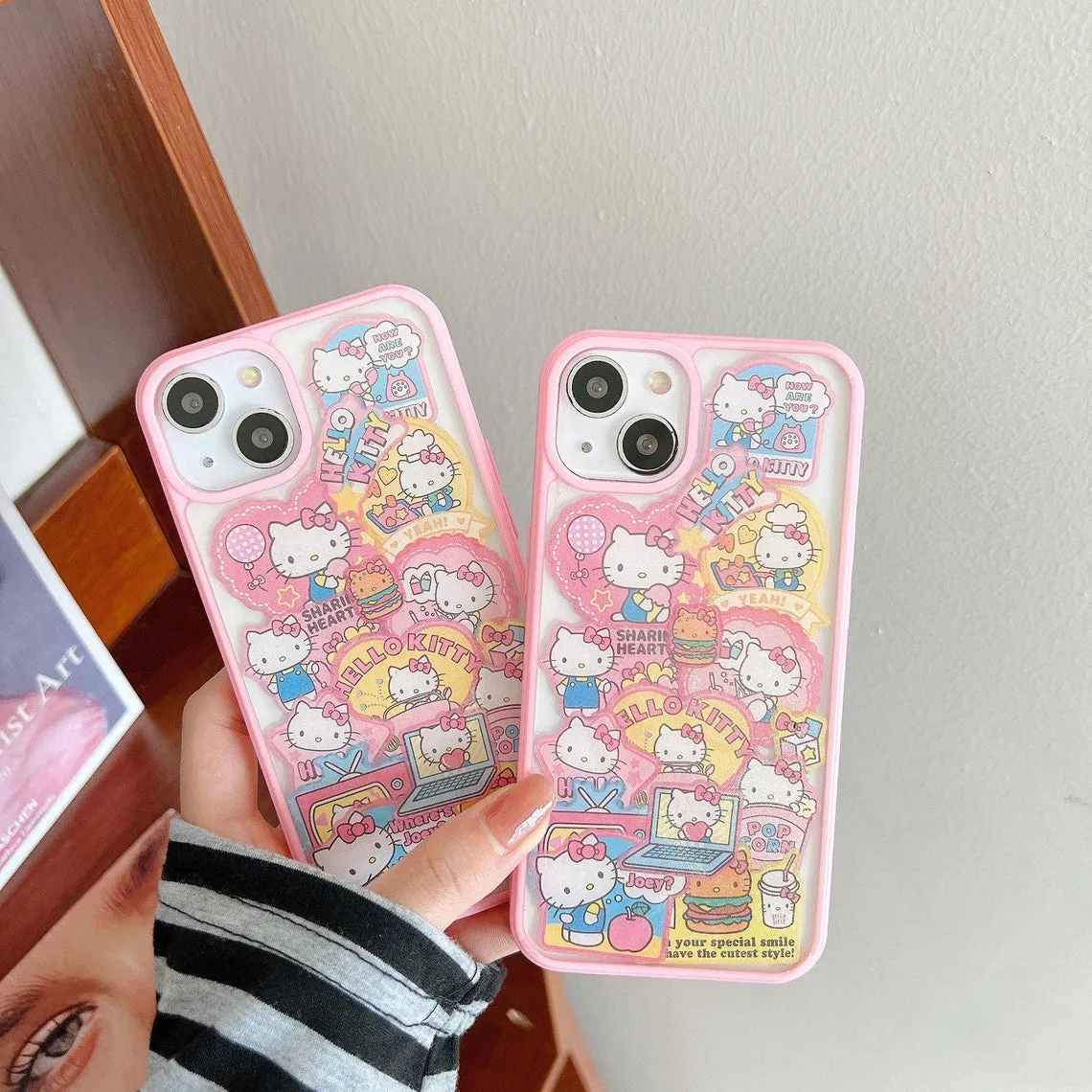 Japanese Cartoon KT Stickers Pink iPhone Case 11 12 13 14 Pro Promax