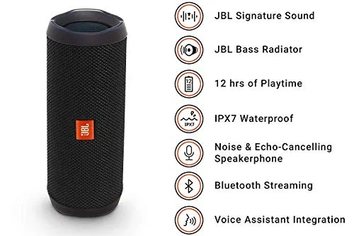 JBL Flip 4, Black - Waterproof, Portable & Durable Bluetooth Speaker