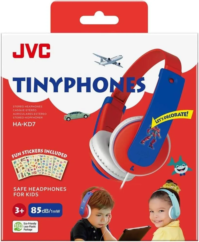 JVC Tinyphones Stereo Kids Wired 3.5mm Headphones Red/Blue - HA-KD7RN-E