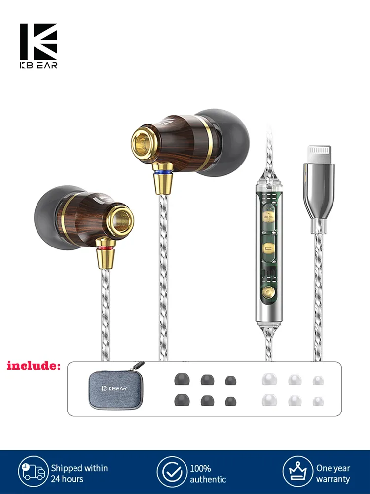 【KBEAR KW1】Single DD In-Ear Earphones HiFi 3.5mm Wired Earbuds Headphones Lightning Earphones for iphone Type C Earbuds with mic