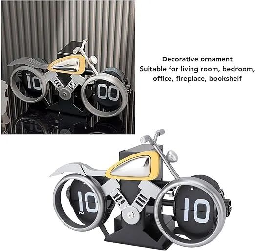 KELUMIE Motorcycle Flip Clock – Antique Style Battery-Powered Desktop Clock for Motorcycle Enthusiasts, Unique Home & Office Decor