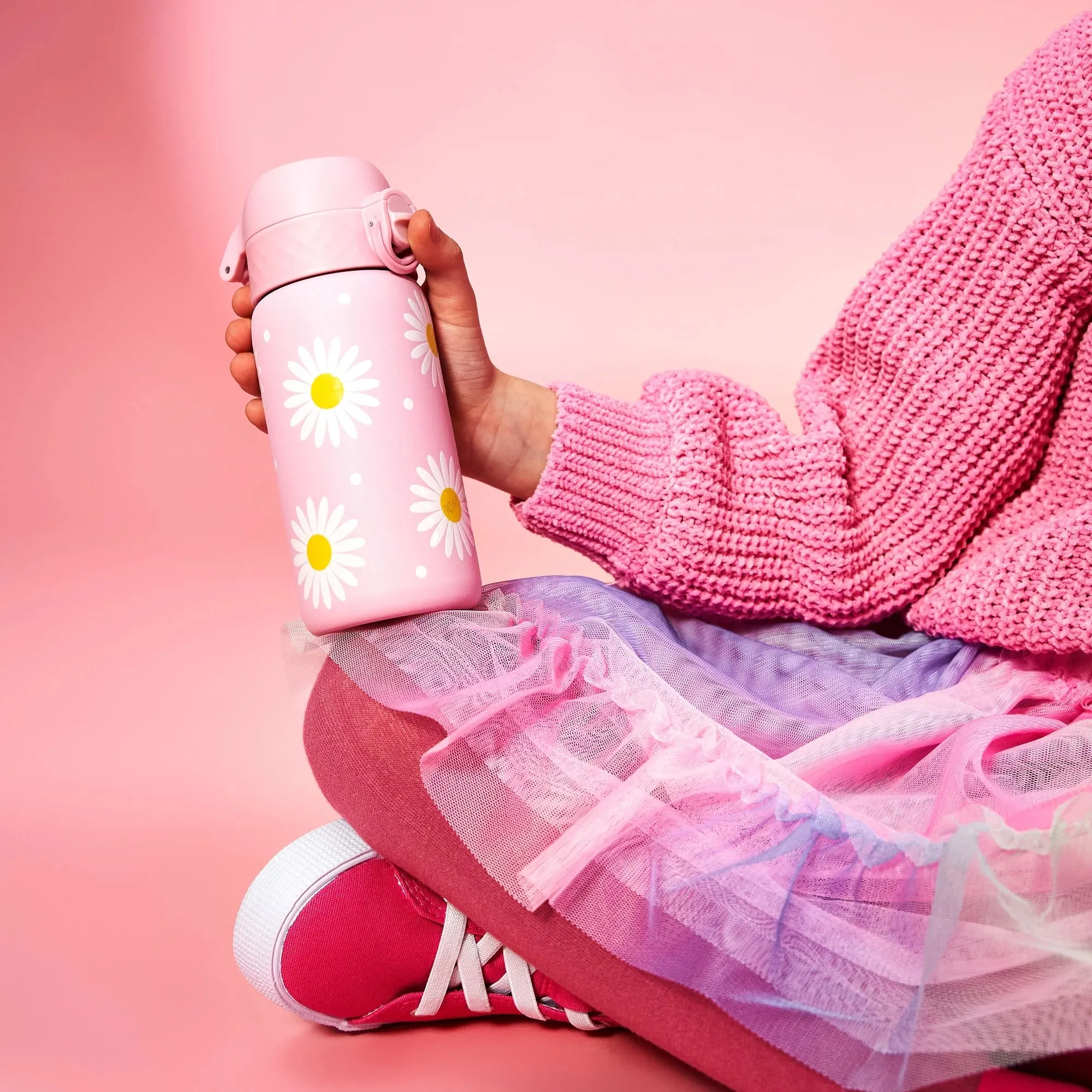 Leak Proof Kids Water Bottle, Stainless Steel, Daisies, 400ml (13oz)