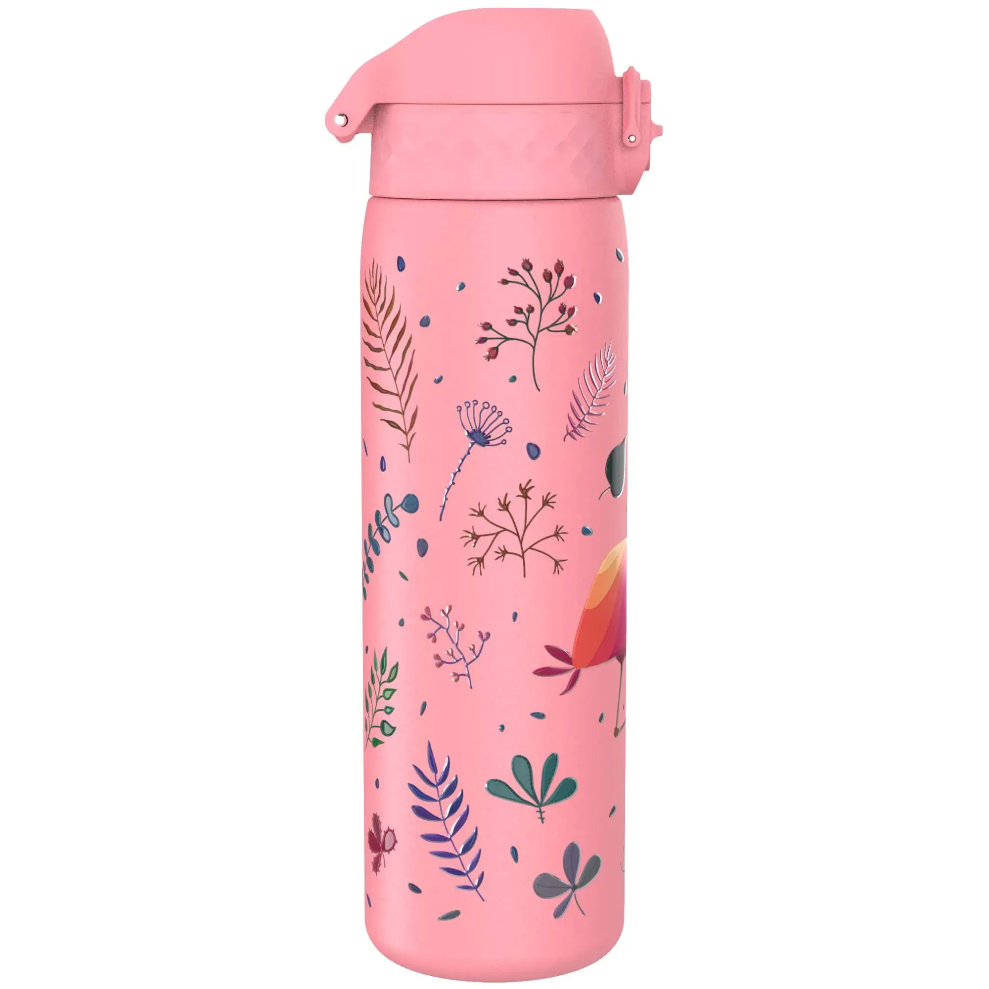 Leak Proof Slim Water Bottle, Stainless Steel, Flamingo, 600ml (20oz)