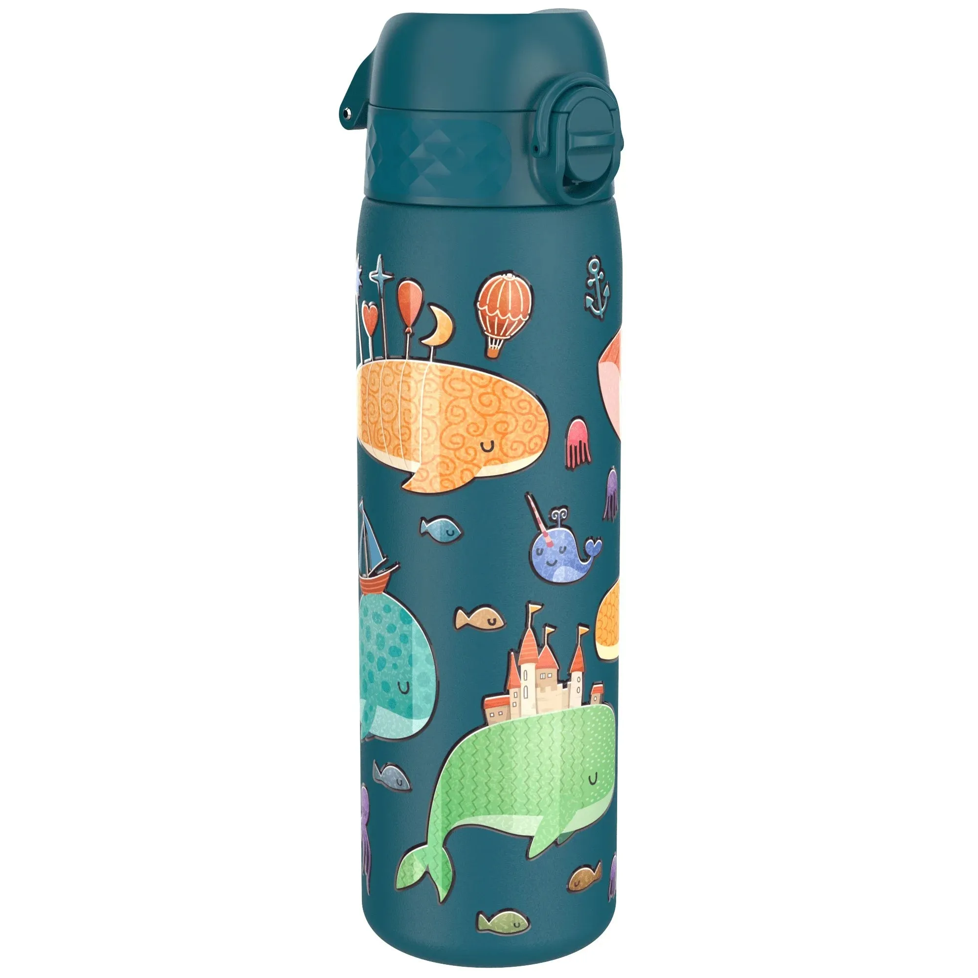 Leak Proof Slim Water Bottle, Stainless Steel, Whales, 600ml (20oz)