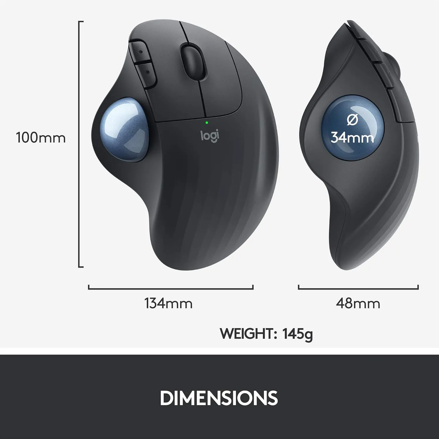 Logitech Ergo M575 Trackball Mouse 無線軌跡球滑鼠 - Graphite 石墨灰色 910-005873 原裝行貨