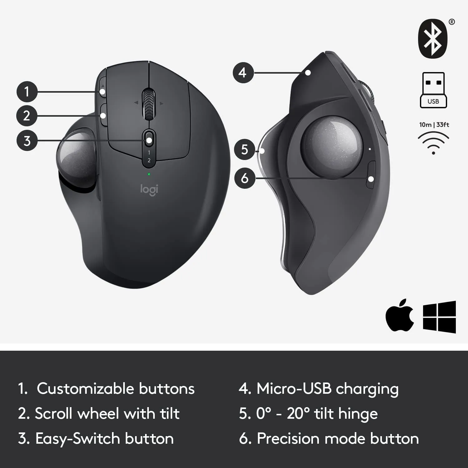 Logitech MX Ergo Trackball Mouse 無線軌跡球滑鼠 - Graphite 石墨灰色 910-005180 原裝行貨