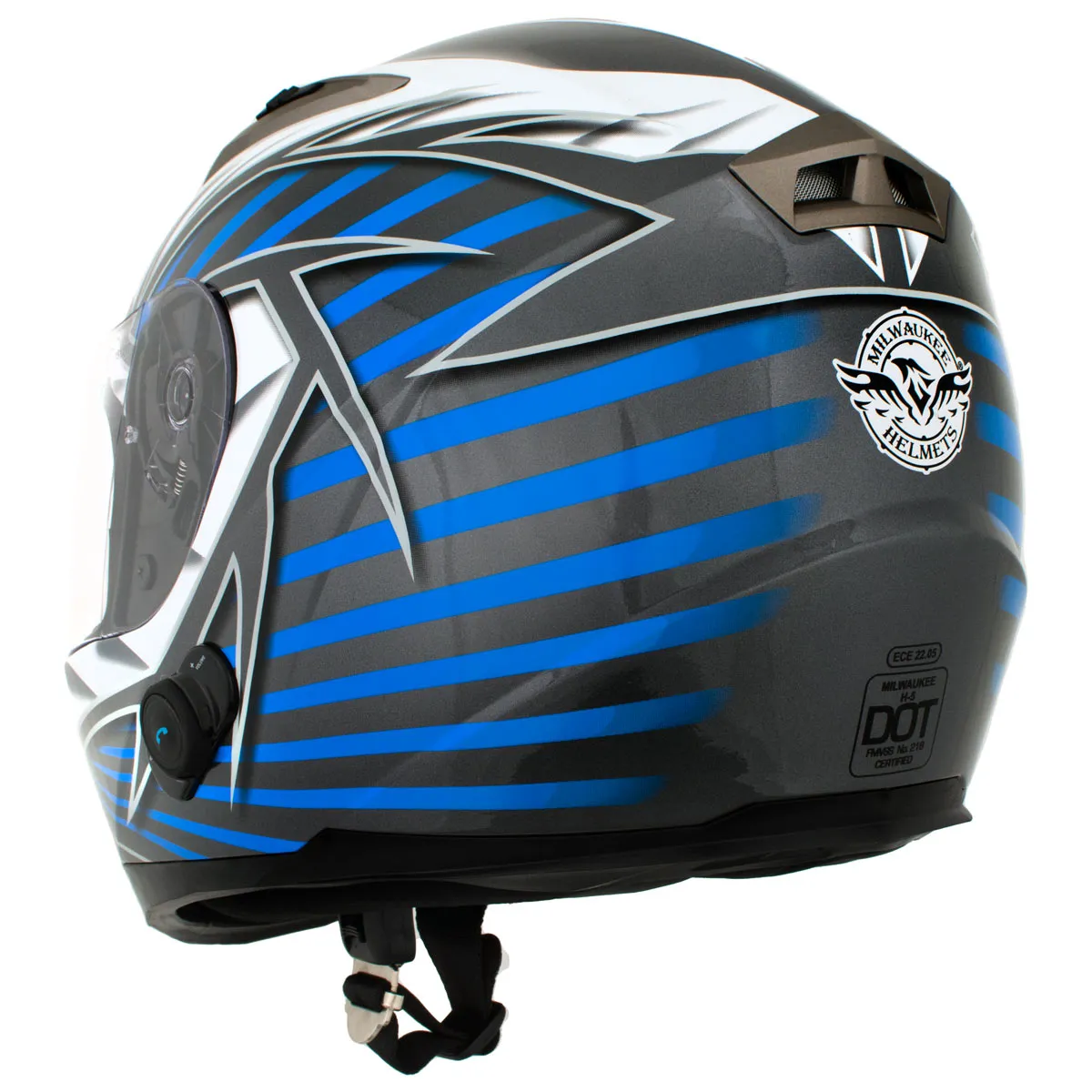 Milwaukee Helmets H512 Titanium and Blue Chit-Chat Black Full Face