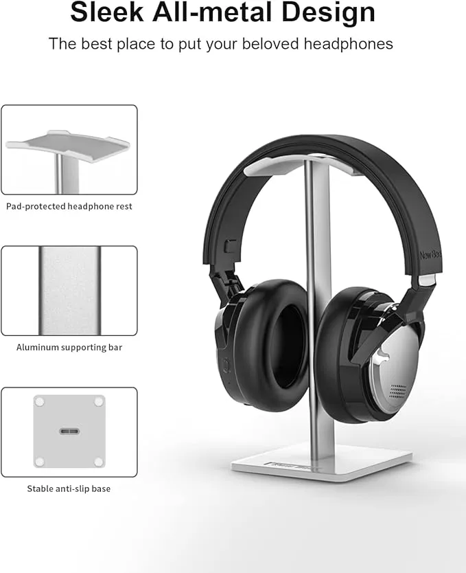 New Bee Headphone Stand with Aluminum Support Bar (Silver)