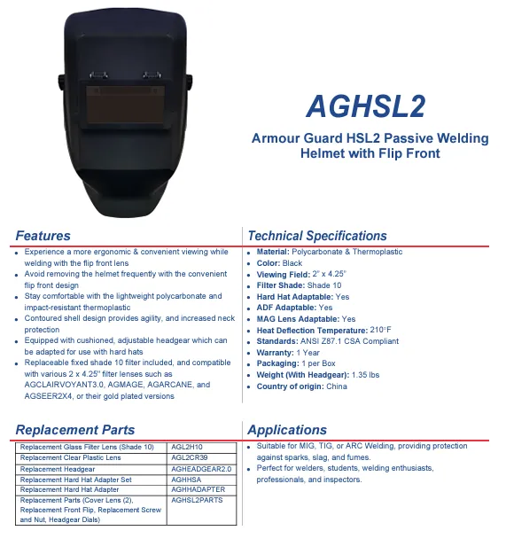 Passive Welding Helmet with Flip Front - Armour Guard Storm AGHSL2B