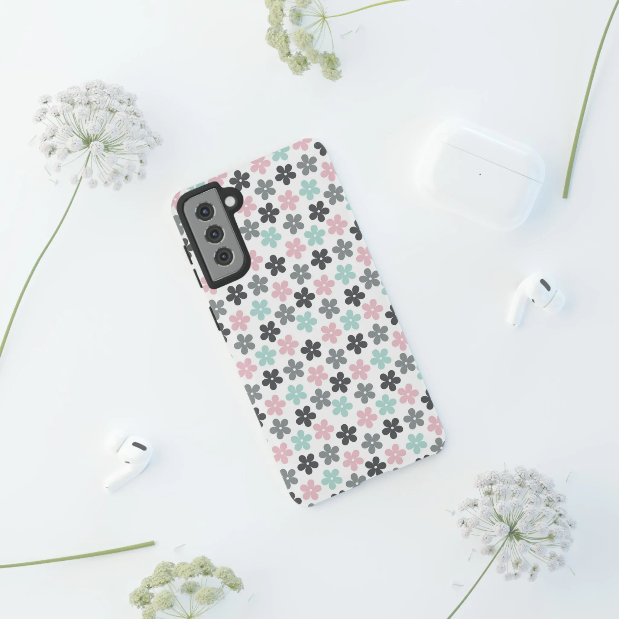 Pastel Groovy Flowers print design Tough Phone Case compatible with a large variety of Samsung models