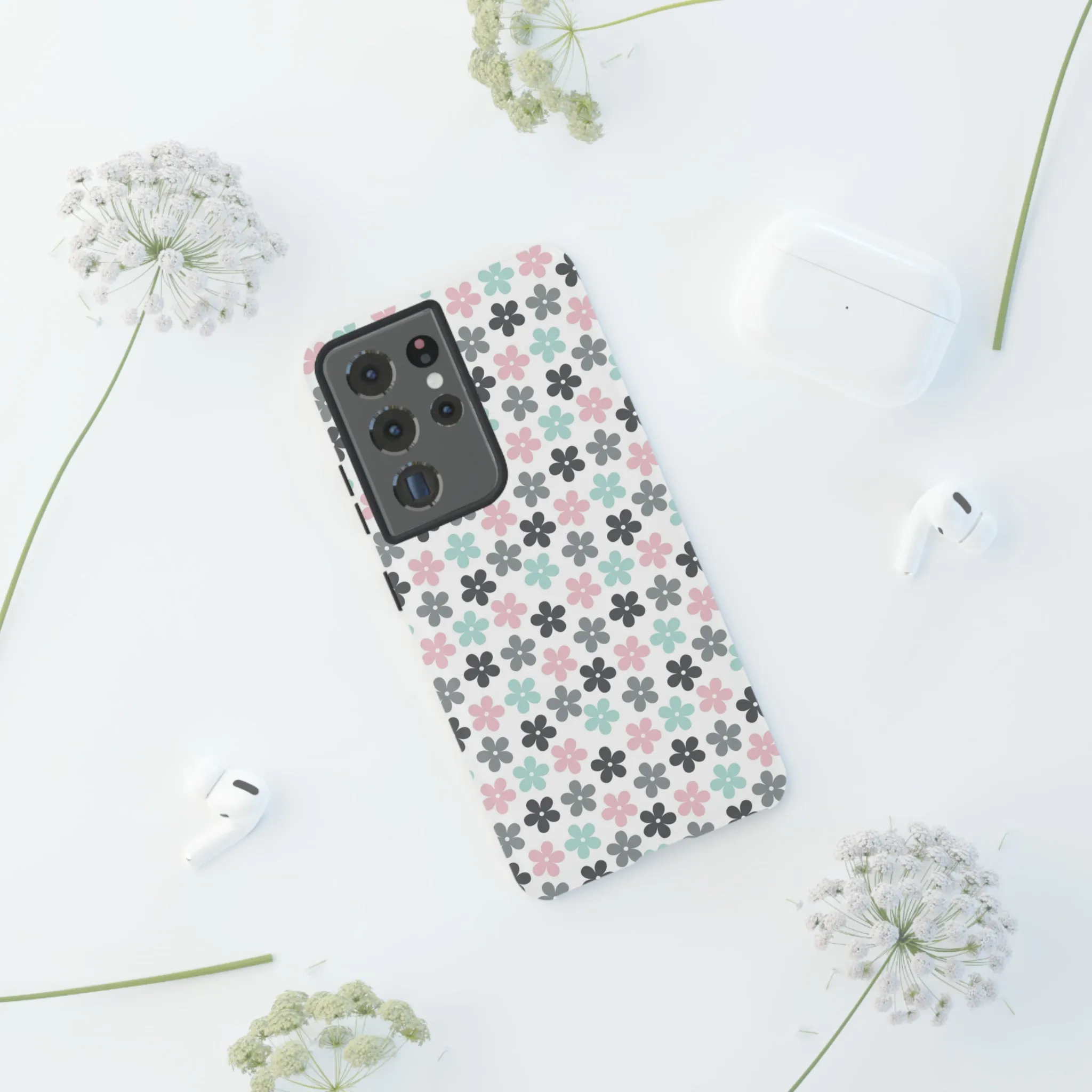 Pastel Groovy Flowers print design Tough Phone Case compatible with a large variety of Samsung models