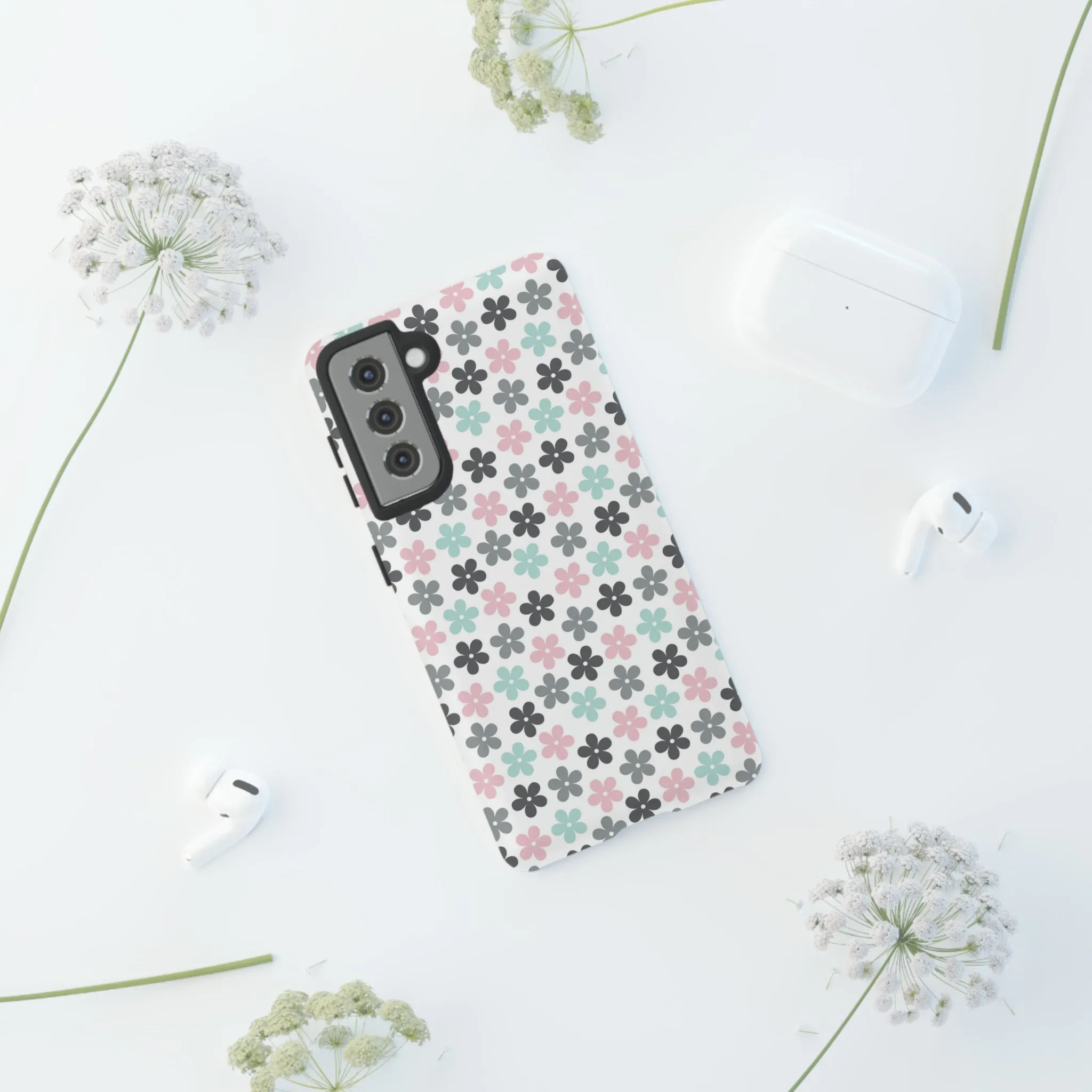 Pastel Groovy Flowers print design Tough Phone Case compatible with a large variety of Samsung models