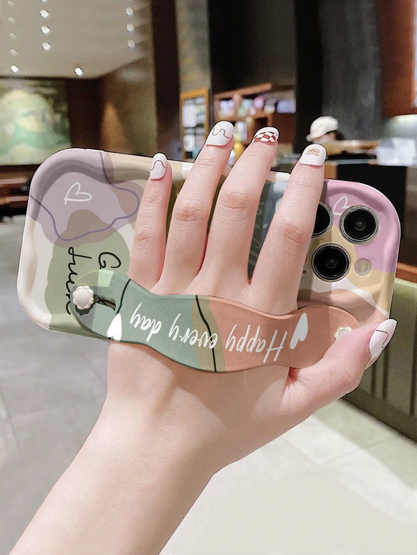 Phone Case With Strap 1pc Fashionable Wristband Phone Case With Thickened High Anti-Fall Protection, Smiling Face Print And Bracket Function, Compatible With Apple And Samsung Series