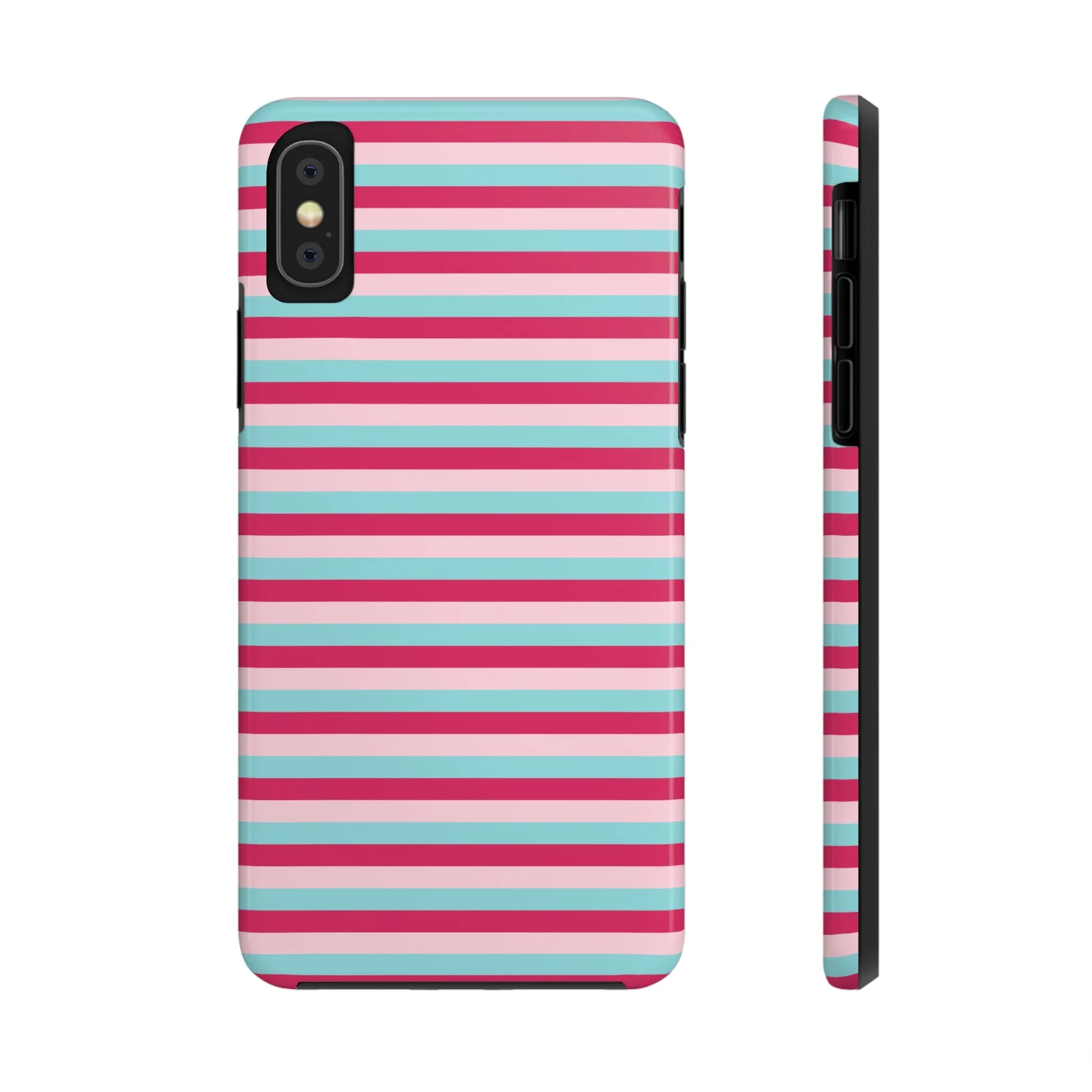 Pink and Blue Girly Stripe print Design Tough Phone Case compatible with a large variety of iPhone models, Gift, Phone Case