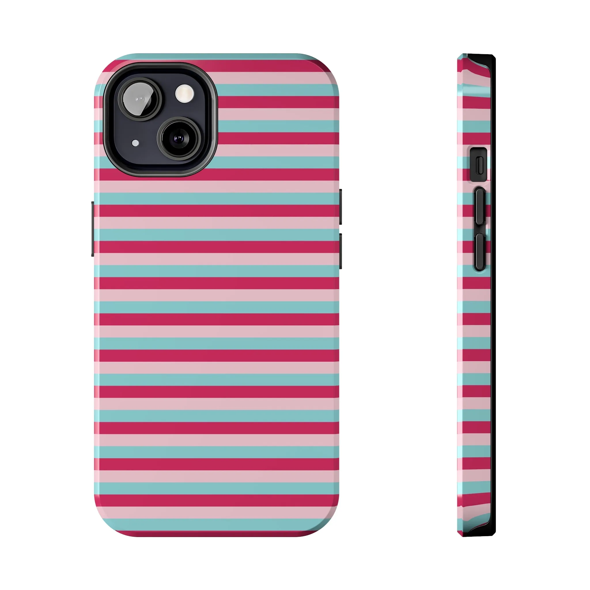 Pink and Blue Girly Stripe print Design Tough Phone Case compatible with a large variety of iPhone models, Gift, Phone Case