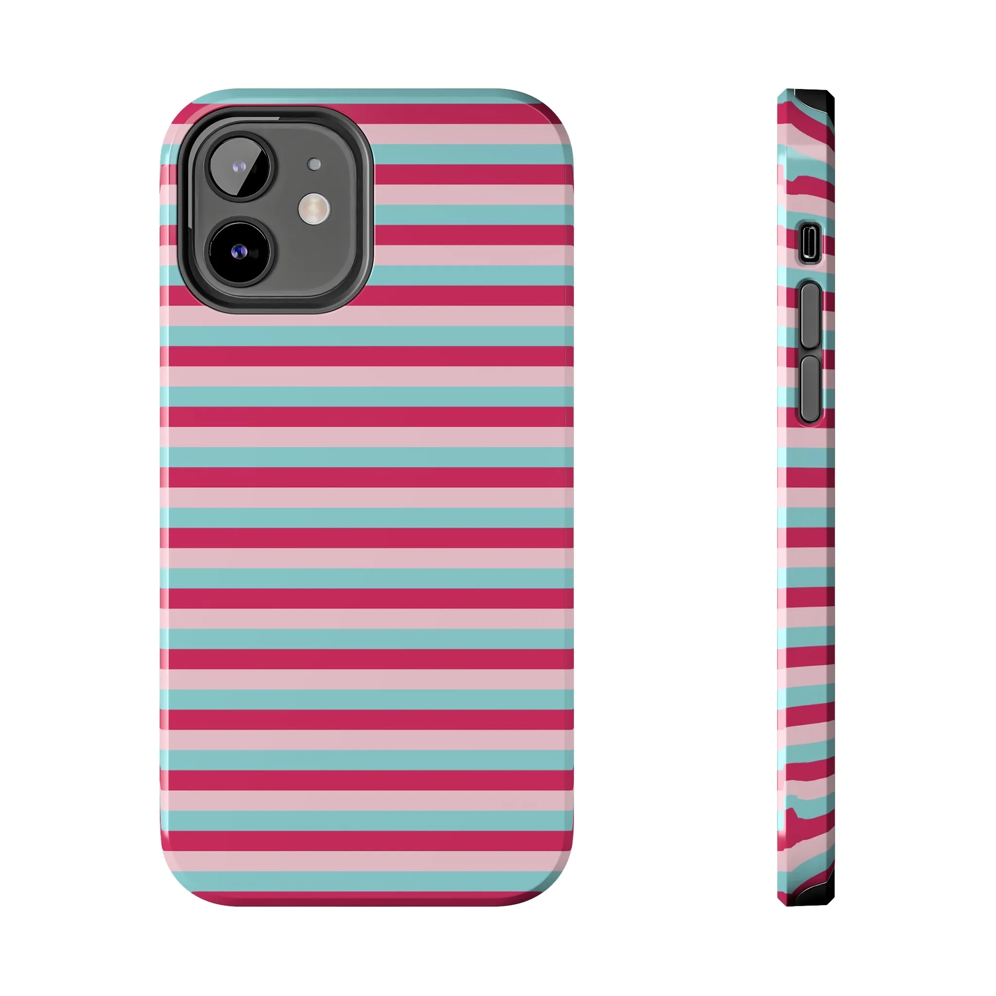 Pink and Blue Girly Stripe print Design Tough Phone Case compatible with a large variety of iPhone models, Gift, Phone Case