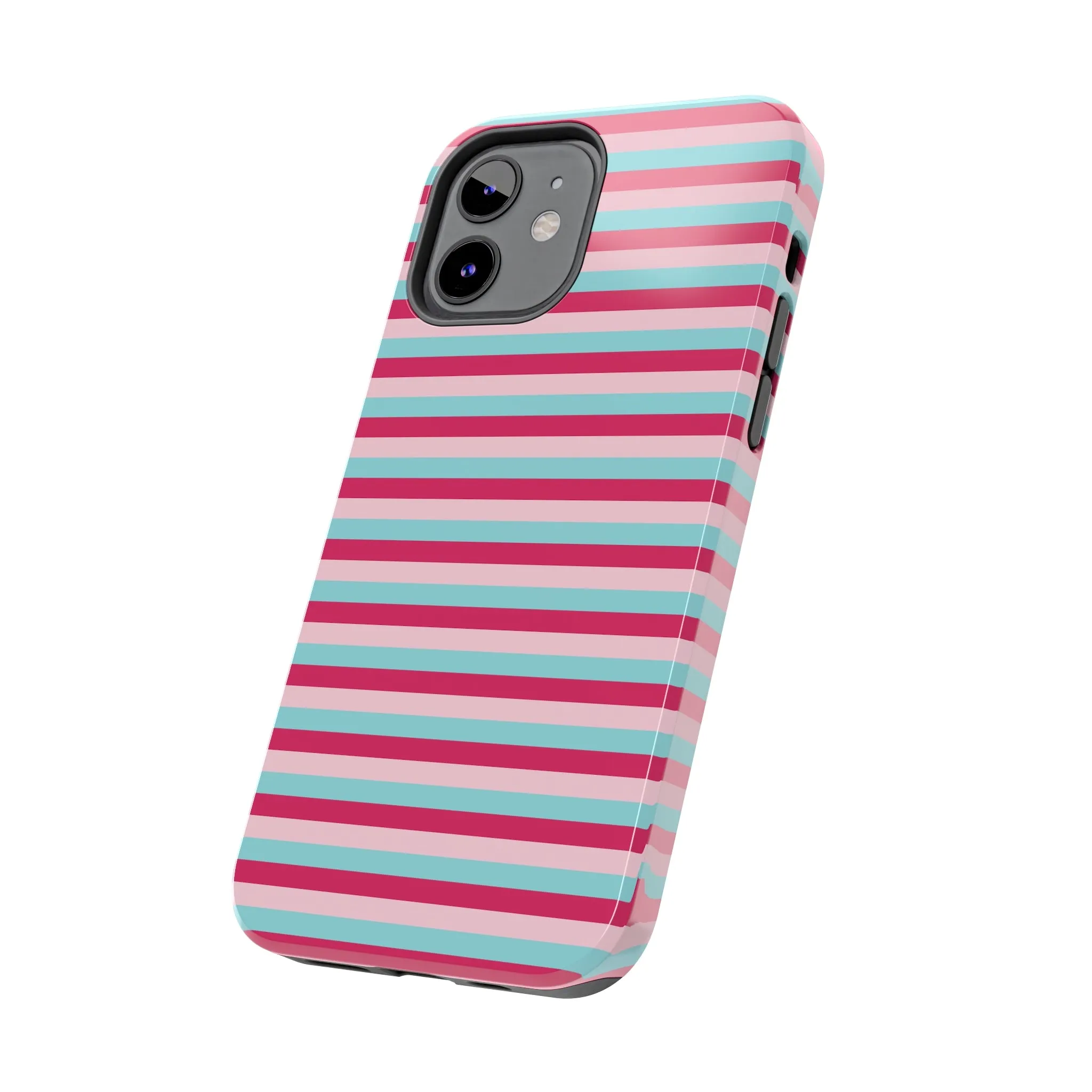 Pink and Blue Girly Stripe print Design Tough Phone Case compatible with a large variety of iPhone models, Gift, Phone Case