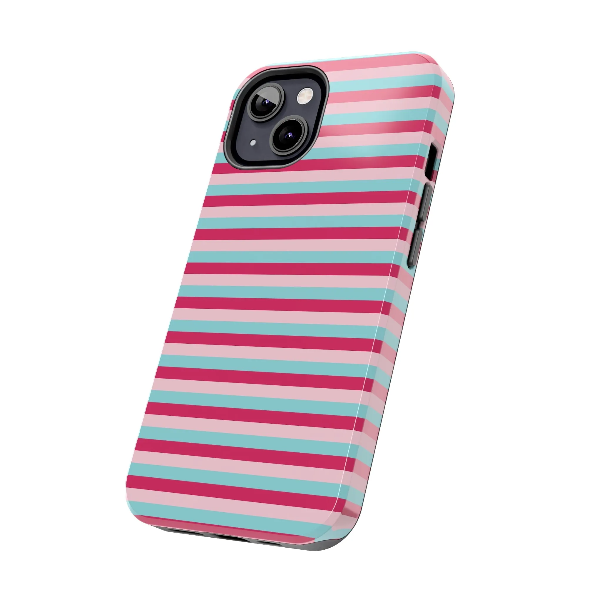 Pink and Blue Girly Stripe print Design Tough Phone Case compatible with a large variety of iPhone models, Gift, Phone Case