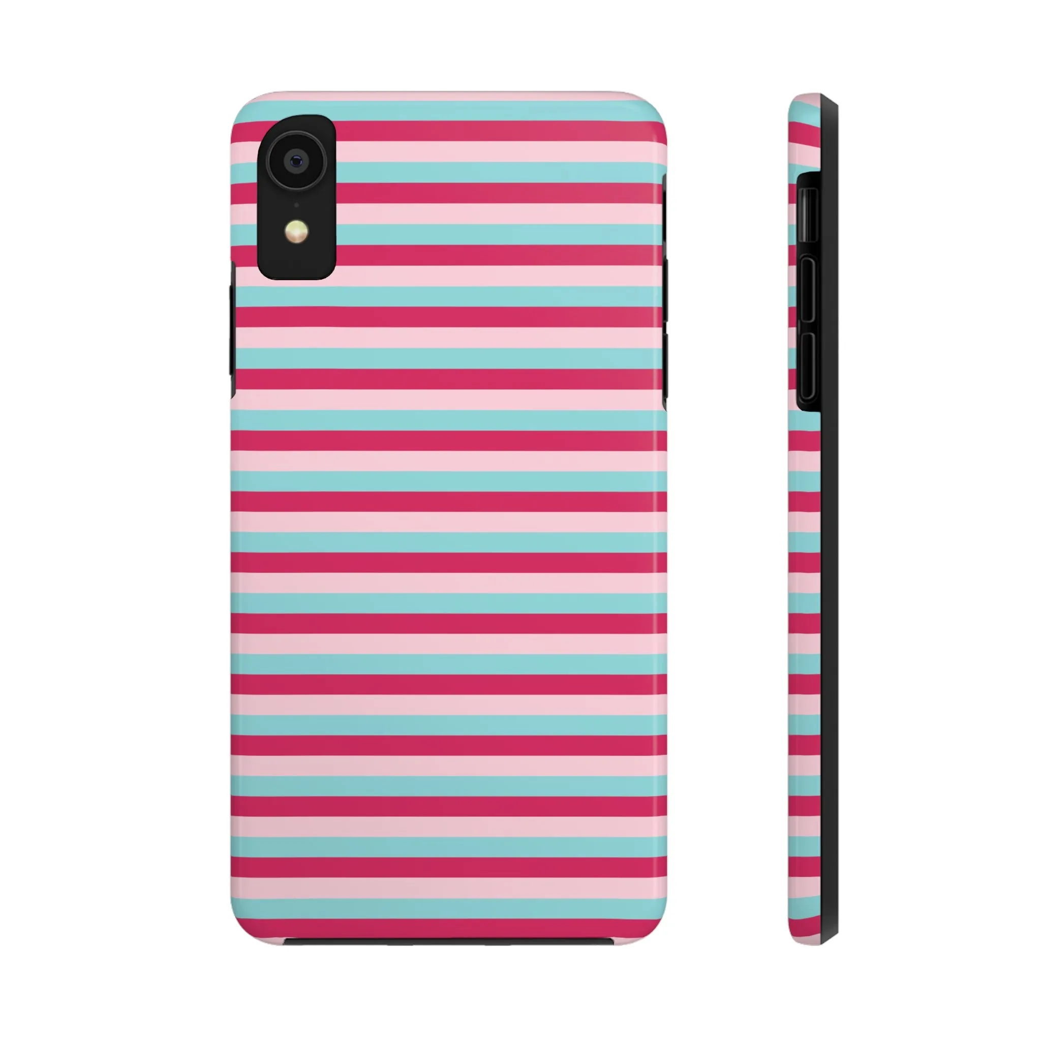 Pink and Blue Girly Stripe print Design Tough Phone Case compatible with a large variety of iPhone models, Gift, Phone Case