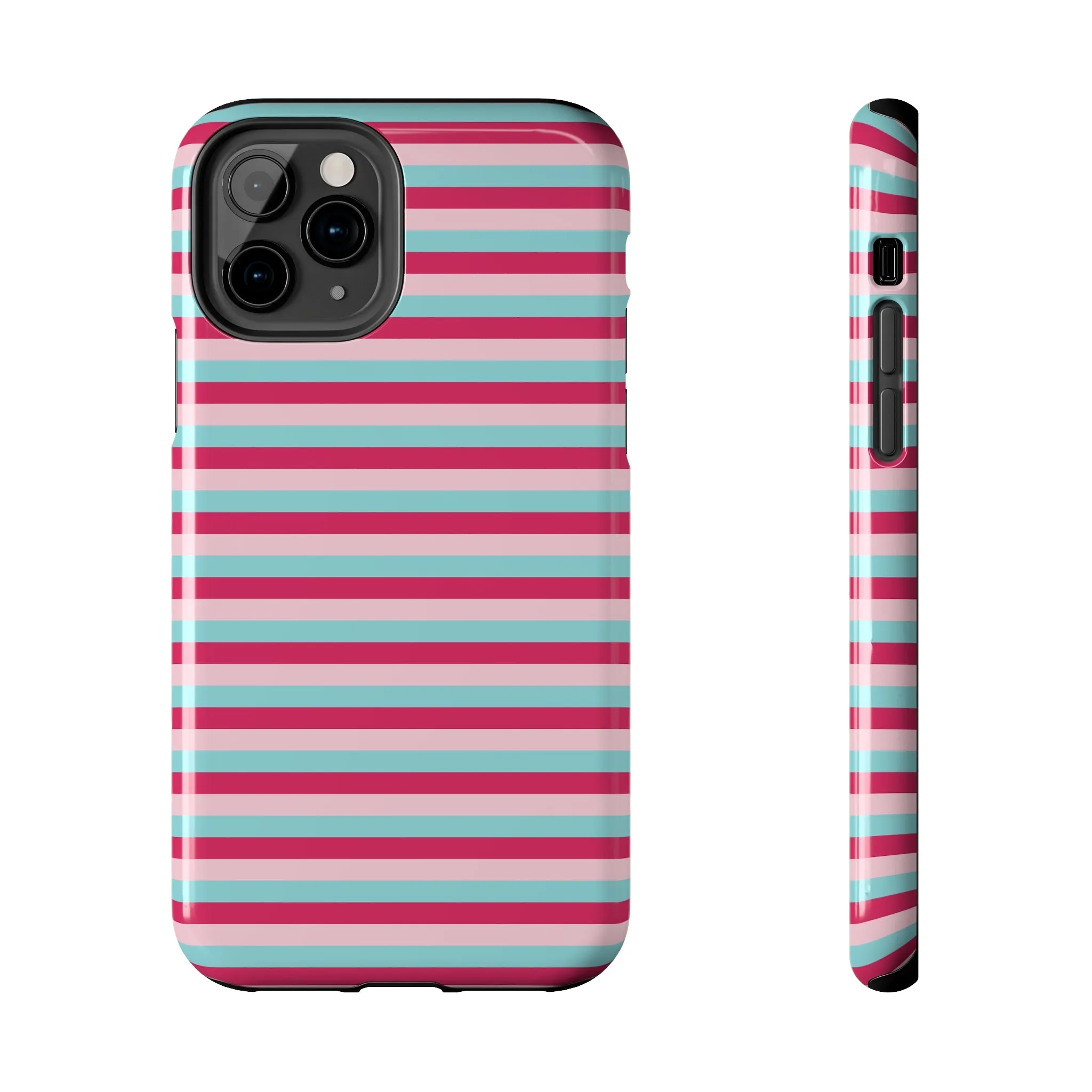 Pink and Blue Girly Stripe print Design Tough Phone Case compatible with a large variety of iPhone models, Gift, Phone Case