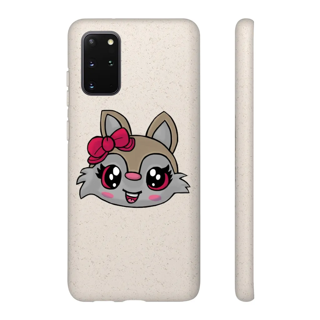 Pink Ribbon Brown Kitty Head Biodegradable Case