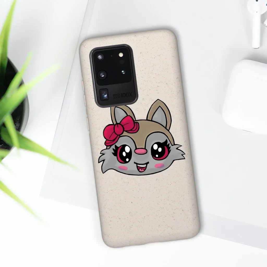 Pink Ribbon Brown Kitty Head Biodegradable Case