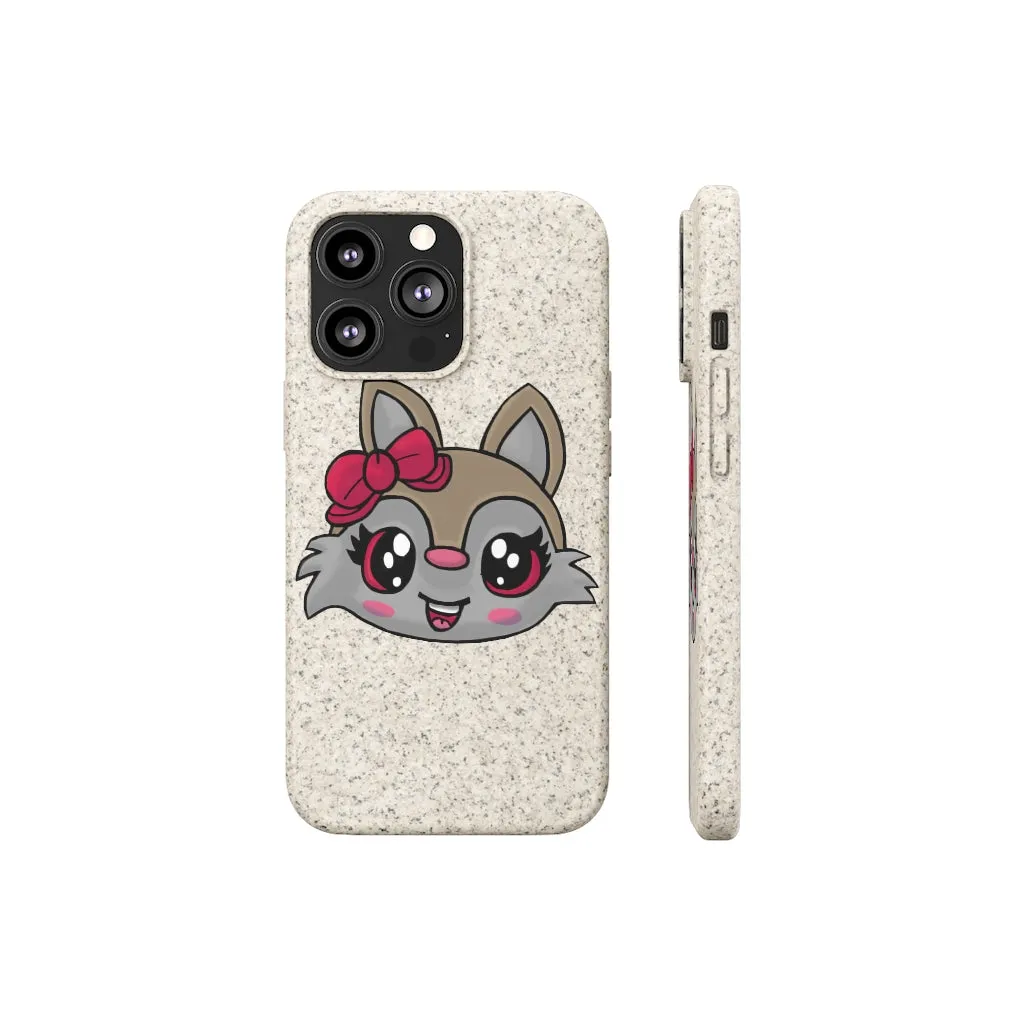 Pink Ribbon Brown Kitty Head Biodegradable Case