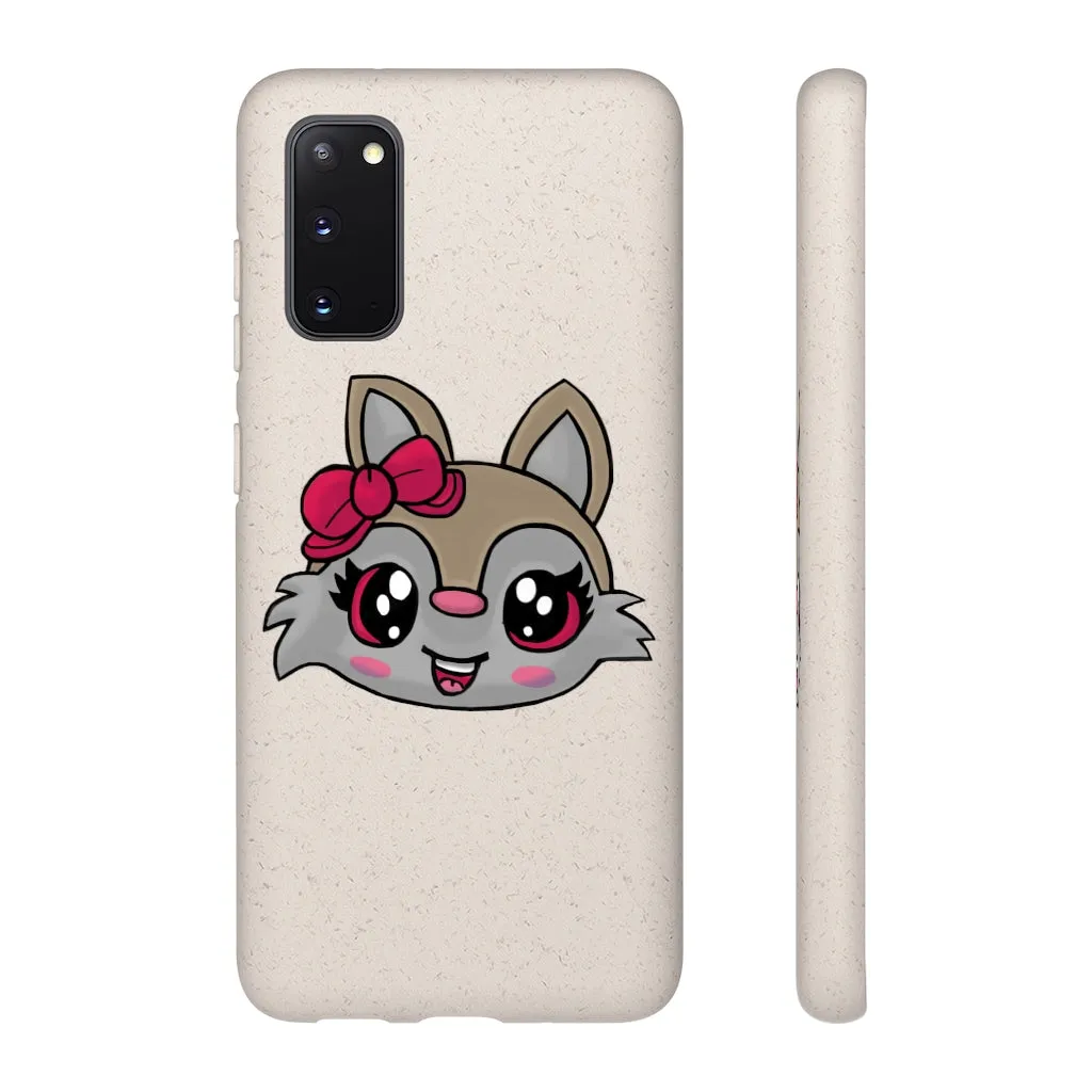 Pink Ribbon Brown Kitty Head Biodegradable Case