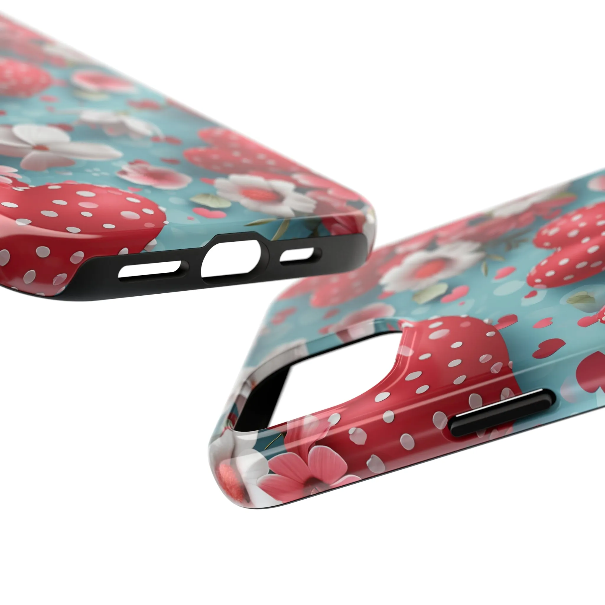 Pink White Flowers Red Hearts Digital print Design Tough Phone Case compatible with a large variety of iPhone models, Gift, Phone Case