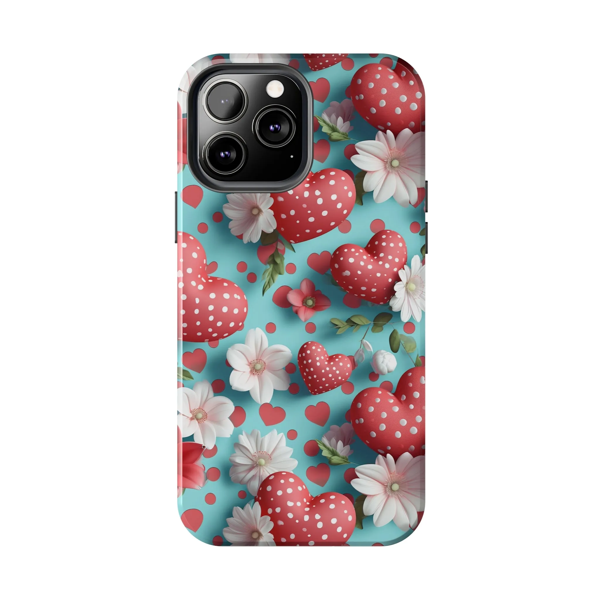 Polka Dot Hearts Digital print Design Tough Phone Case compatible with a large variety of iPhone models, Gift, Phone Case