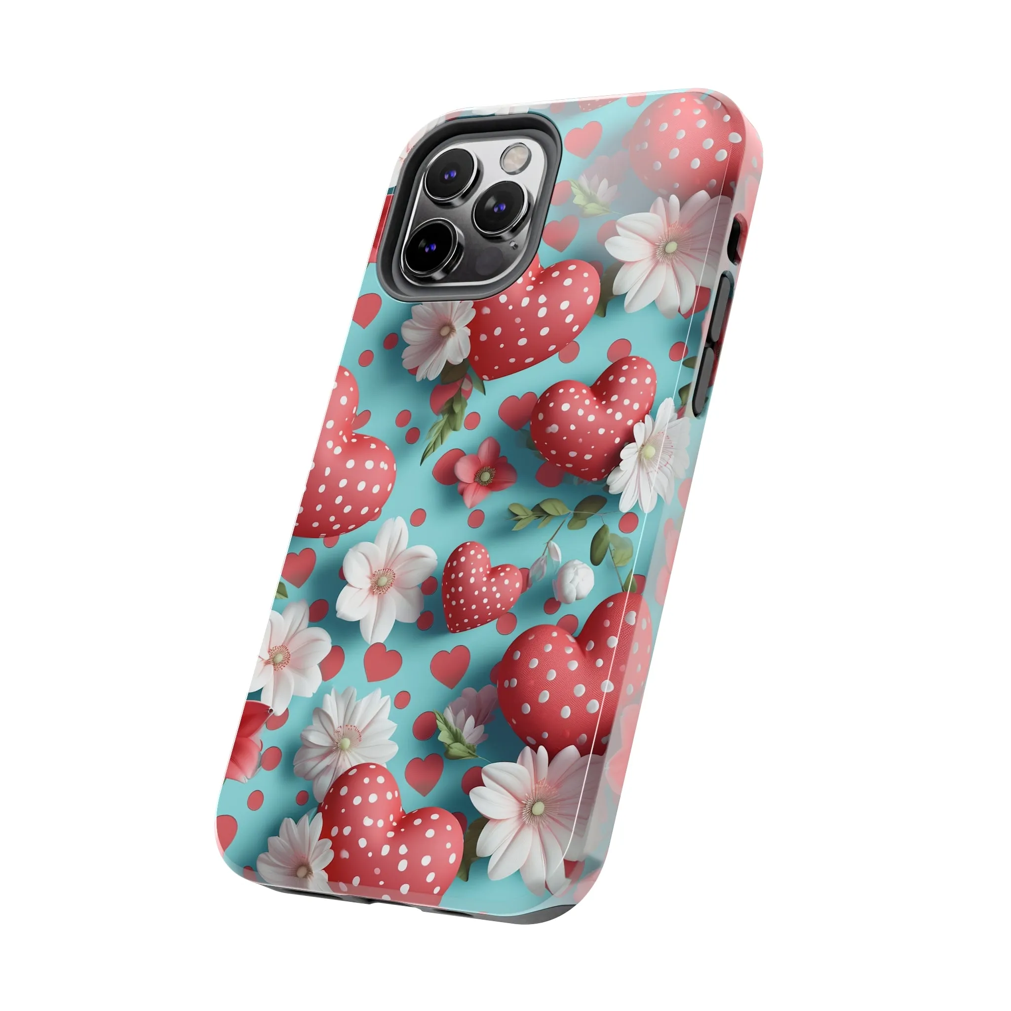 Polka Dot Hearts Digital print Design Tough Phone Case compatible with a large variety of iPhone models, Gift, Phone Case