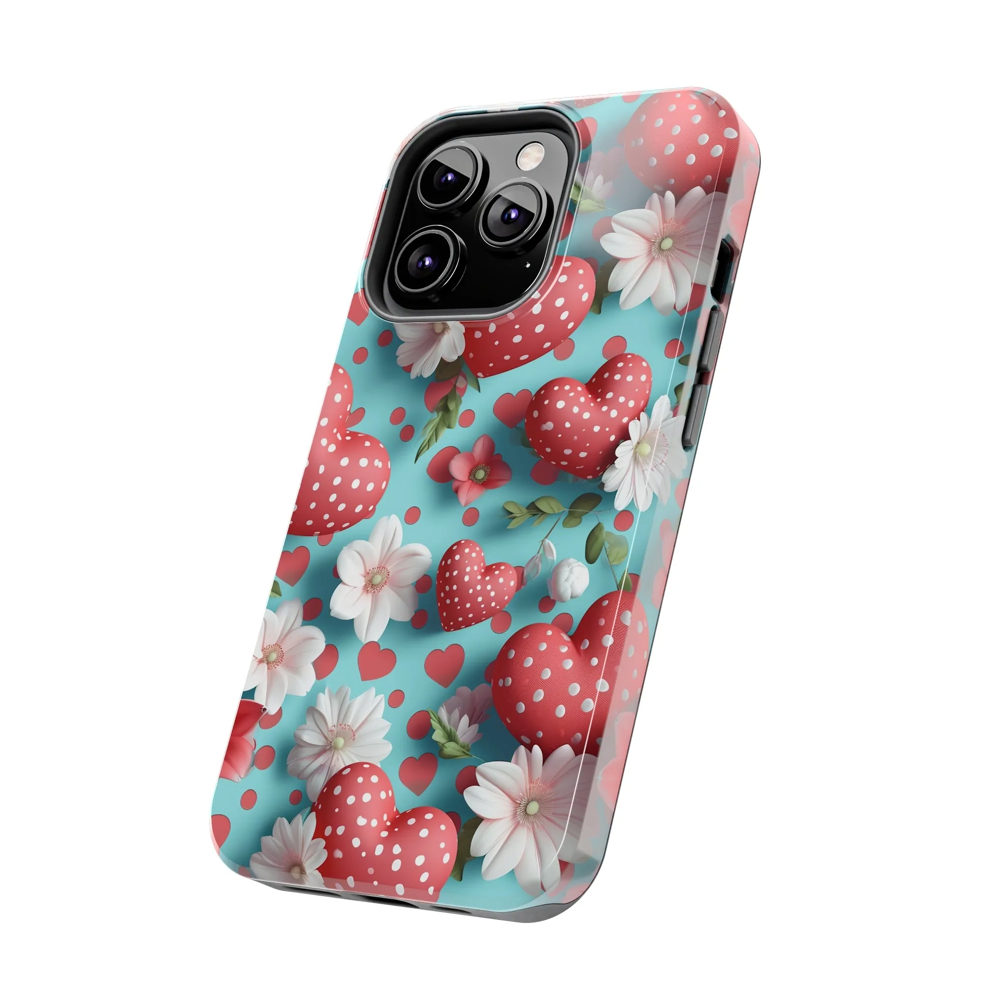 Polka Dot Hearts Digital print Design Tough Phone Case compatible with a large variety of iPhone models, Gift, Phone Case