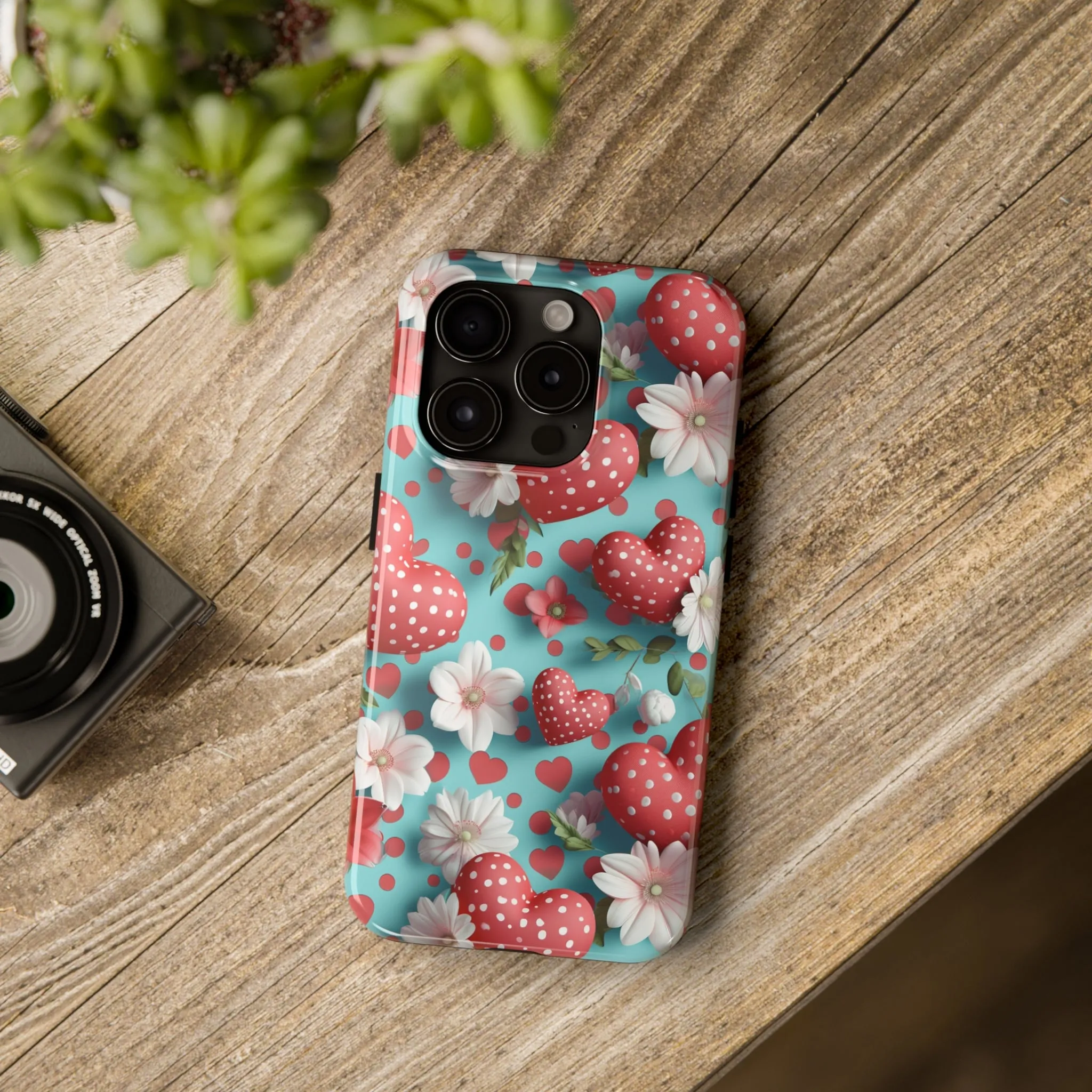 Polka Dot Hearts Digital print Design Tough Phone Case compatible with a large variety of iPhone models, Gift, Phone Case