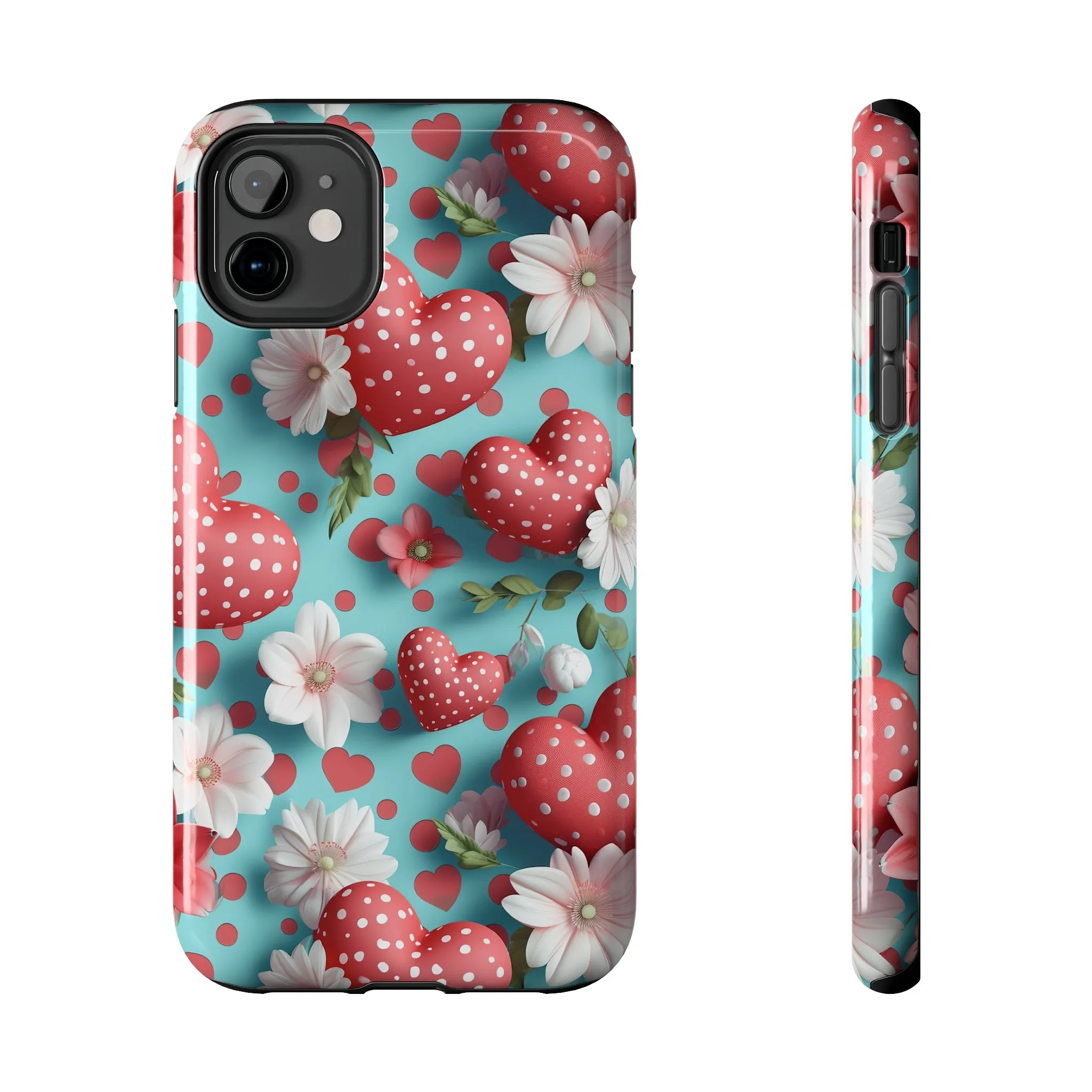 Polka Dot Hearts Digital print Design Tough Phone Case compatible with a large variety of iPhone models, Gift, Phone Case