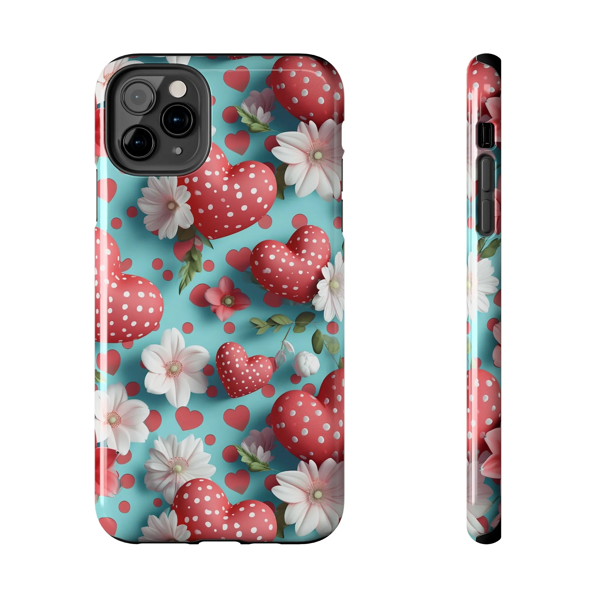 Polka Dot Hearts Digital print Design Tough Phone Case compatible with a large variety of iPhone models, Gift, Phone Case