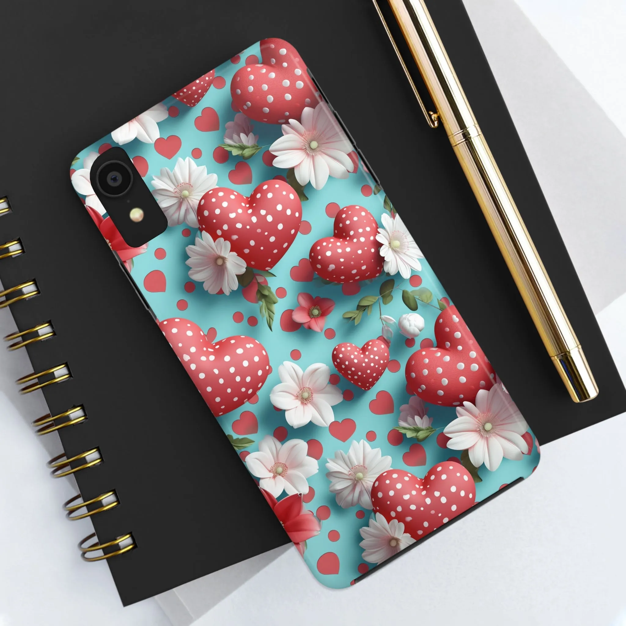 Polka Dot Hearts Digital print Design Tough Phone Case compatible with a large variety of iPhone models, Gift, Phone Case