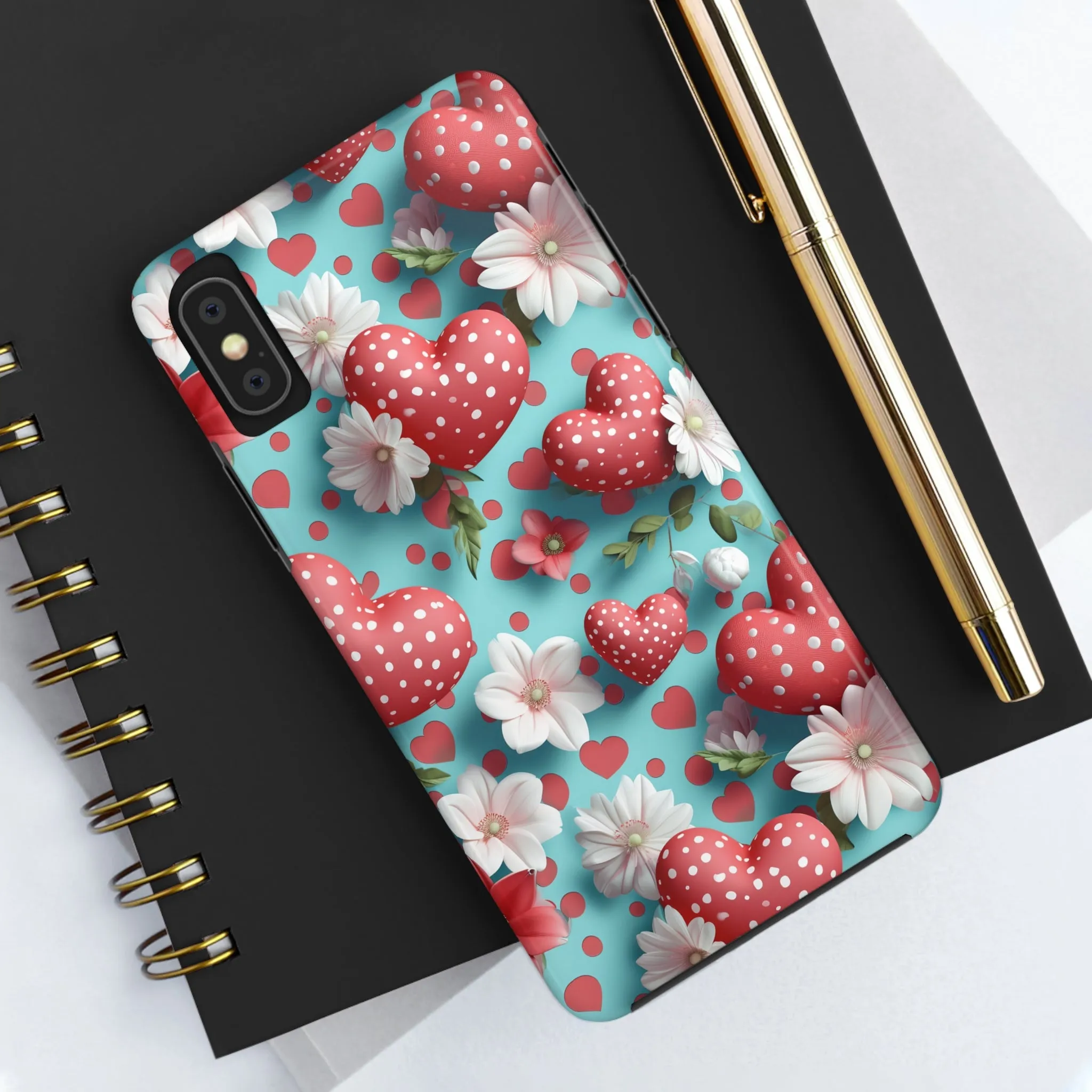 Polka Dot Hearts Digital print Design Tough Phone Case compatible with a large variety of iPhone models, Gift, Phone Case