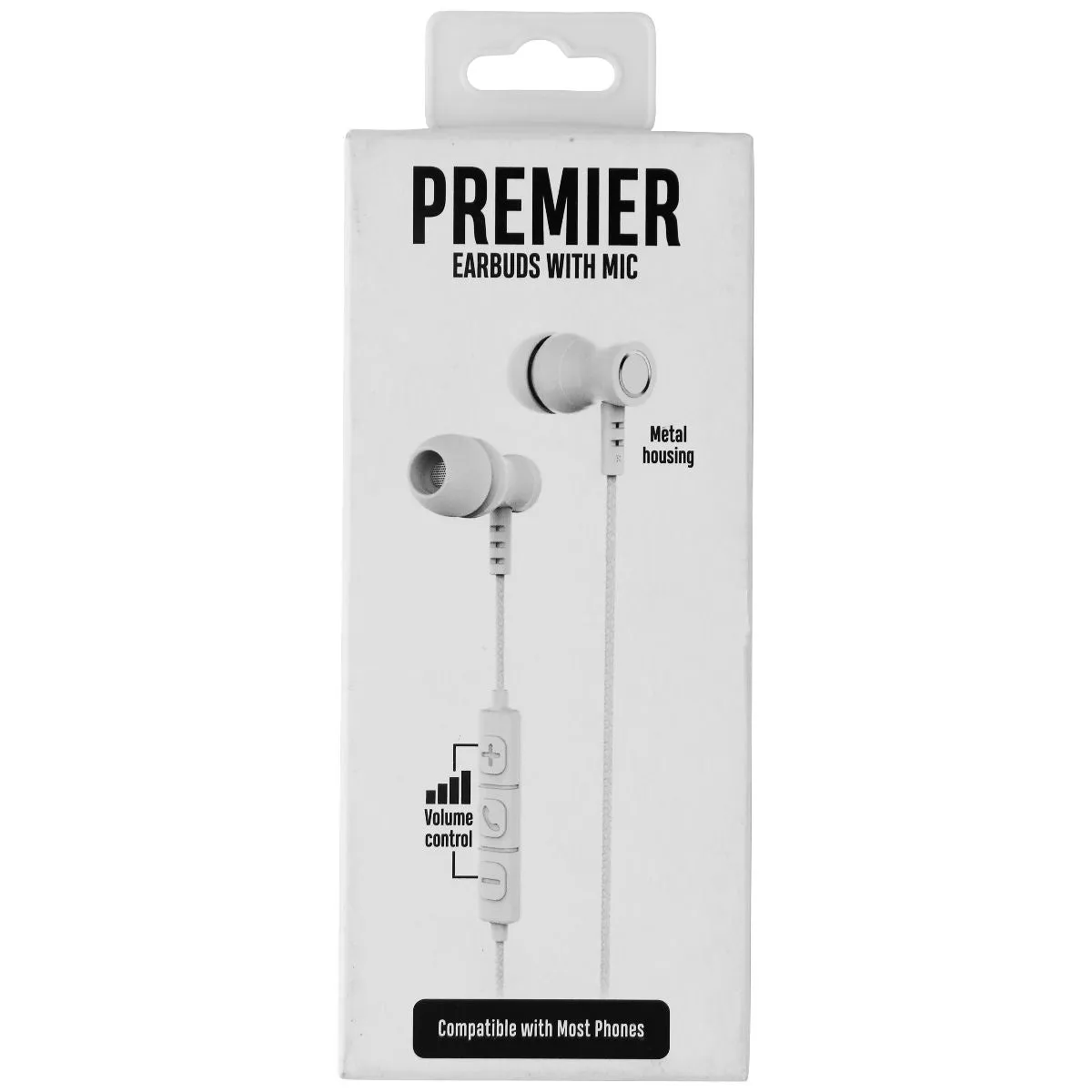 Premier 3.5mm In-Ear EarBuds with In-Line Microphone - White