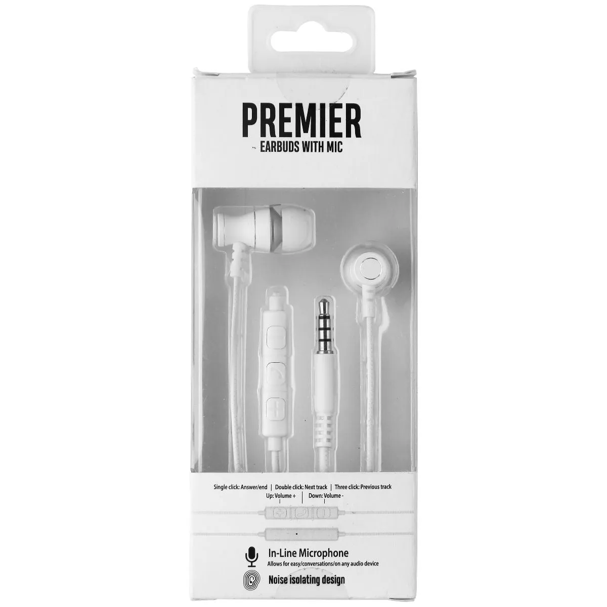 Premier 3.5mm In-Ear EarBuds with In-Line Microphone - White