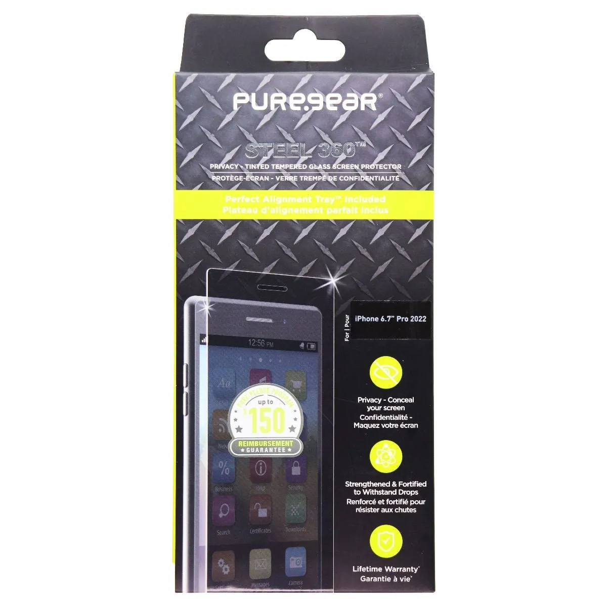 PureGear Steel 360 Tinted Screen Protector for iPhone 14 Pro Max