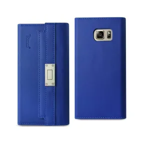 Reiko Samsung Galaxy Note 5 Genuine Leather Flip Wallet Case Ultramarine