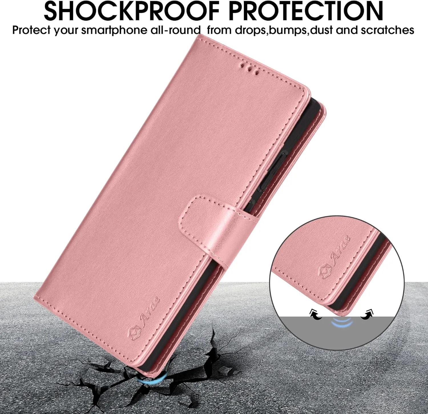 Samsung Galaxy S24 Ultra 5G Wallet Kickstand Wristlet Strap Rose Gold