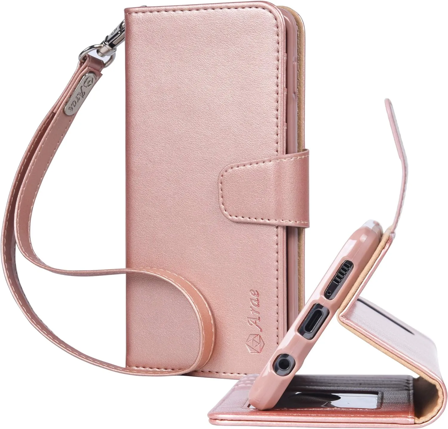 Samsung Galaxy S24 Ultra 5G Wallet Kickstand Wristlet Strap Rose Gold