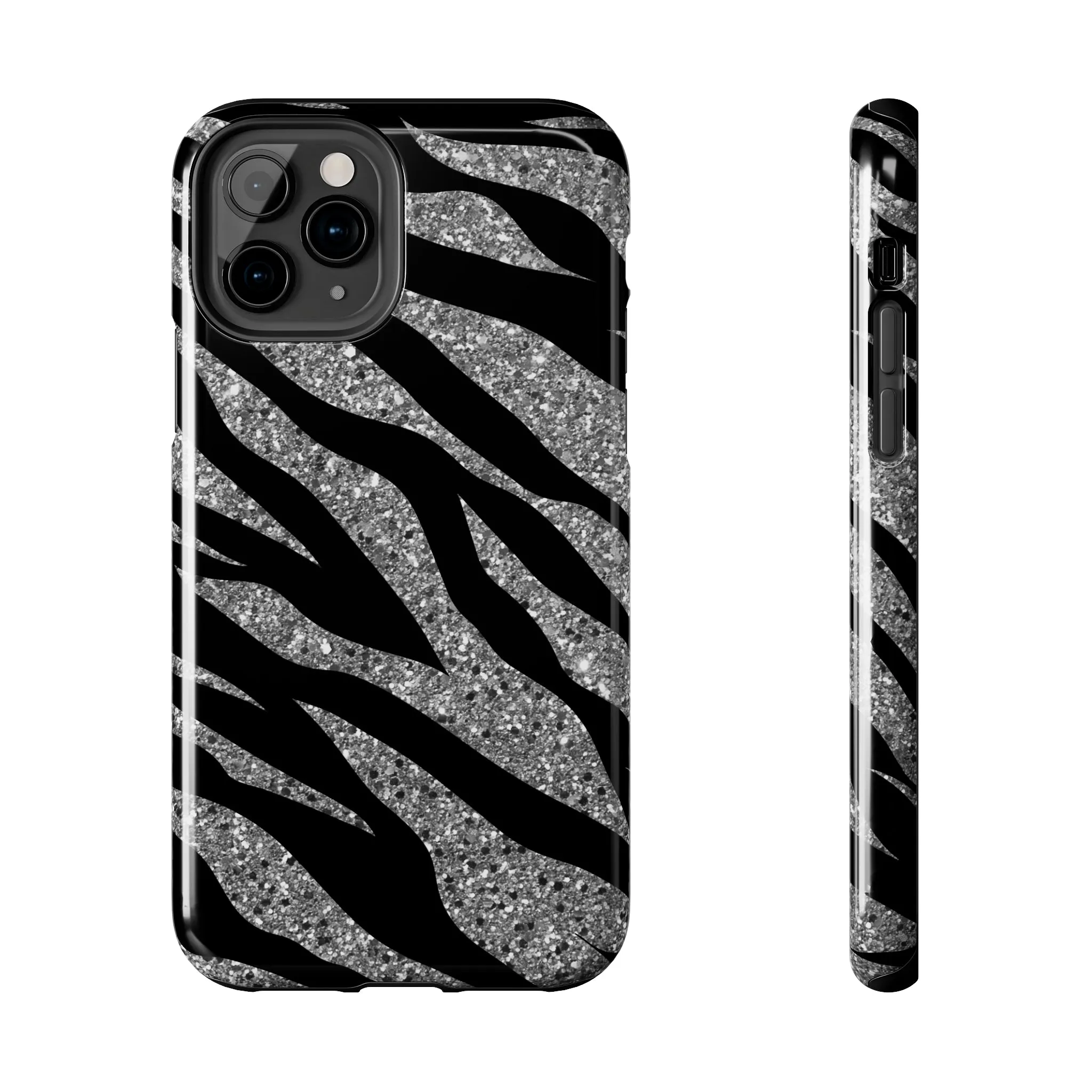 Silver and Black Zebra Print Design  Phone Case- Lightweight, Impact Resistant Cover for iPhone 6, 6s, 12, 13, 14, 15