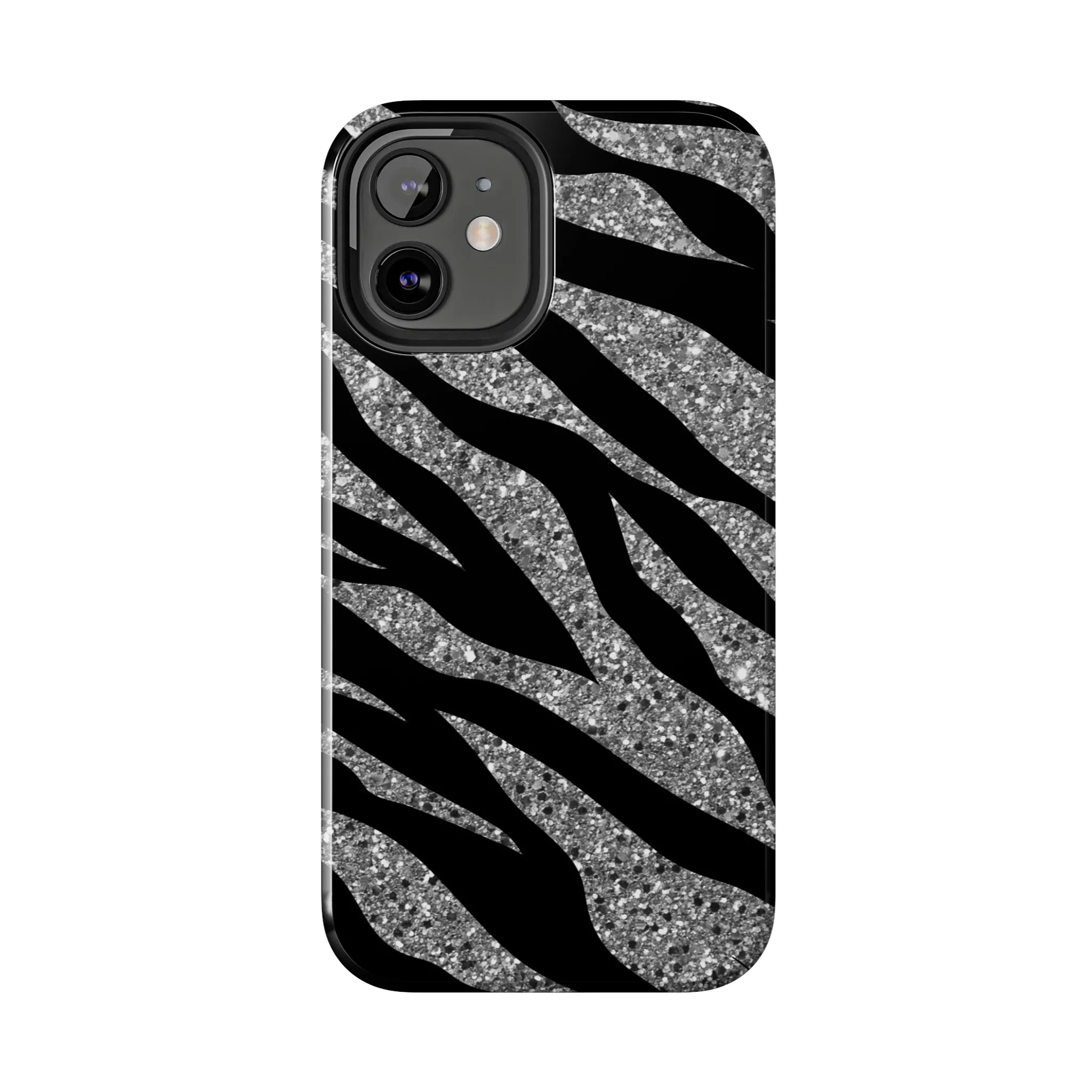 Silver and Black Zebra Print Design  Phone Case- Lightweight, Impact Resistant Cover for iPhone 6, 6s, 12, 13, 14, 15