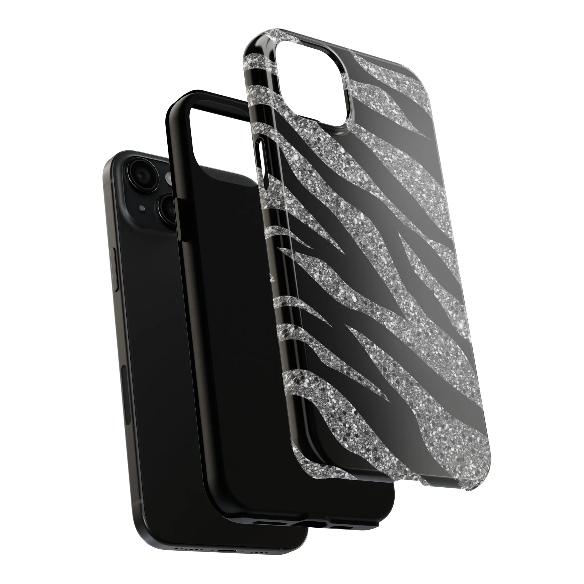 Silver and Black Zebra Print Design  Phone Case- Lightweight, Impact Resistant Cover for iPhone 6, 6s, 12, 13, 14, 15