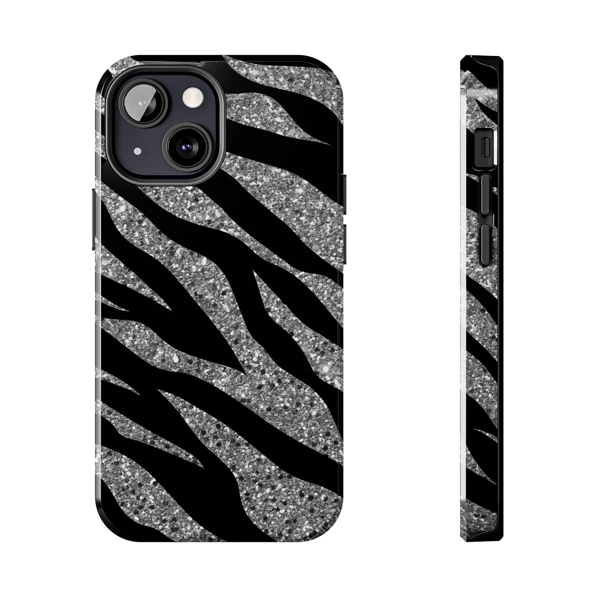 Silver and Black Zebra Print Design  Phone Case- Lightweight, Impact Resistant Cover for iPhone 6, 6s, 12, 13, 14, 15