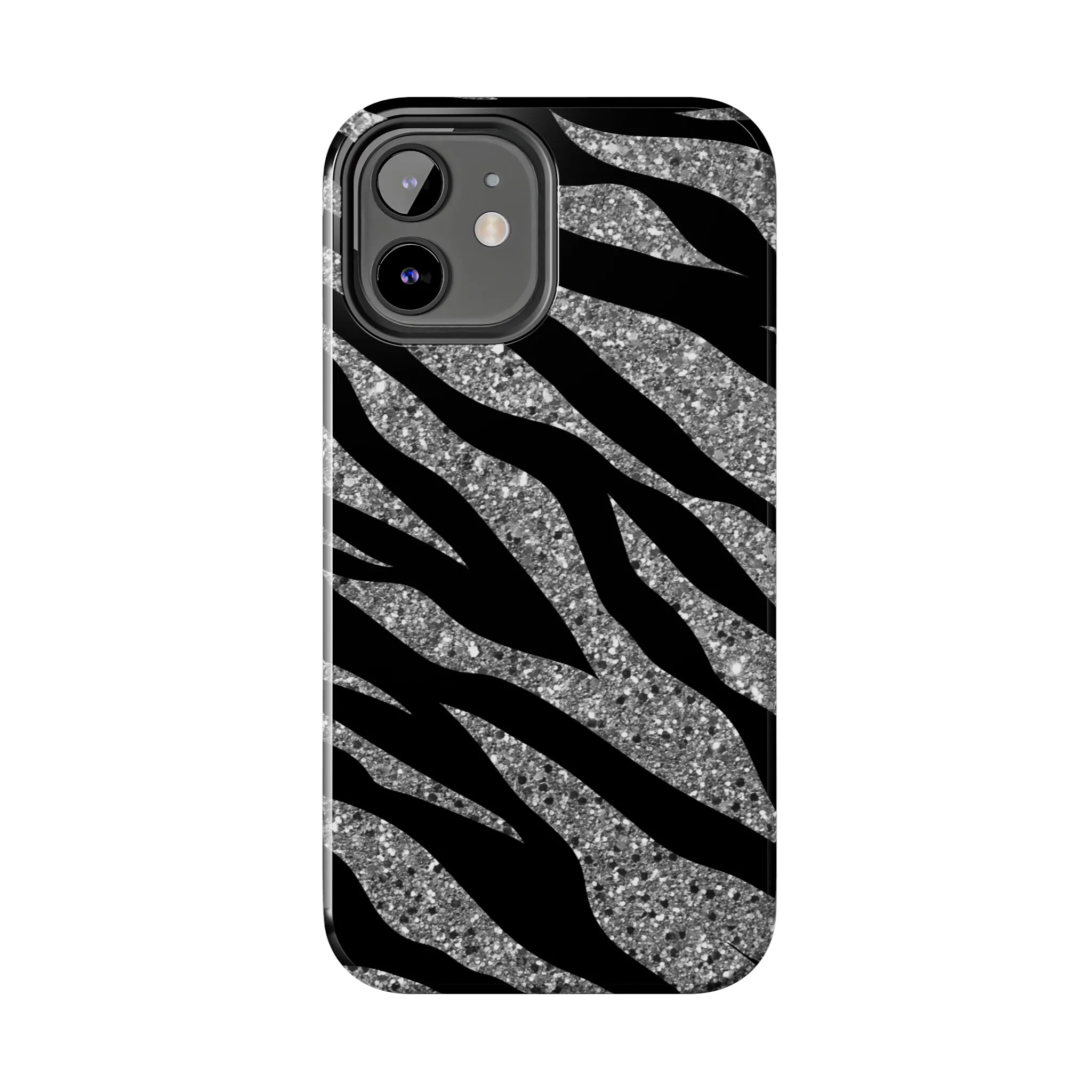 Silver and Black Zebra Print Design  Phone Case- Lightweight, Impact Resistant Cover for iPhone 6, 6s, 12, 13, 14, 15